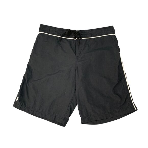 Vintage Ralph Lauren Board Shorts Mens S Small Black Nylon Drawstring Tie Beach - Picture 1 of 12